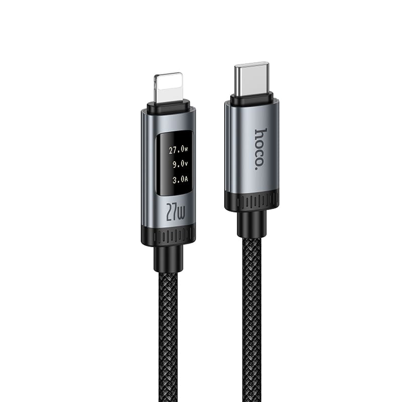 Кабель для зарядки iP Lightning to Type-C HOCO U148 PD 27W 1.2м с дисплеем в оплетке черный
