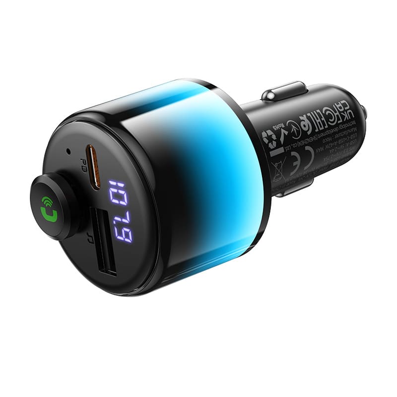 фото FM трансмиттер bluetooth модулятор HOCO E166 42W USB-A + USB-C PD 30W LED черный