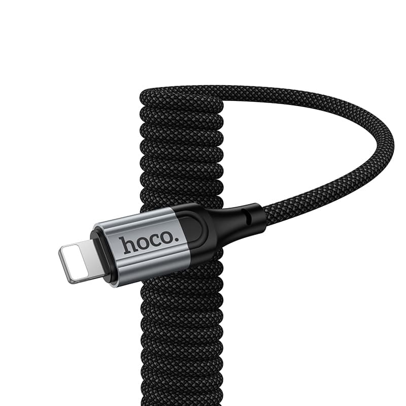 Кабель для зарядки iP Lightning to Type-C HOCO X121 PD 27W 1.5м пружина в оплетке черный