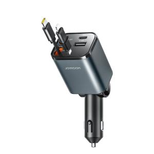 Автомобильное зарядное устройство Joyroom JR-CCL05 50W 4в1 PD 3.0+USB 2.4A + выдвижной кабель Type-C USB-C / Lightning темно-серое 