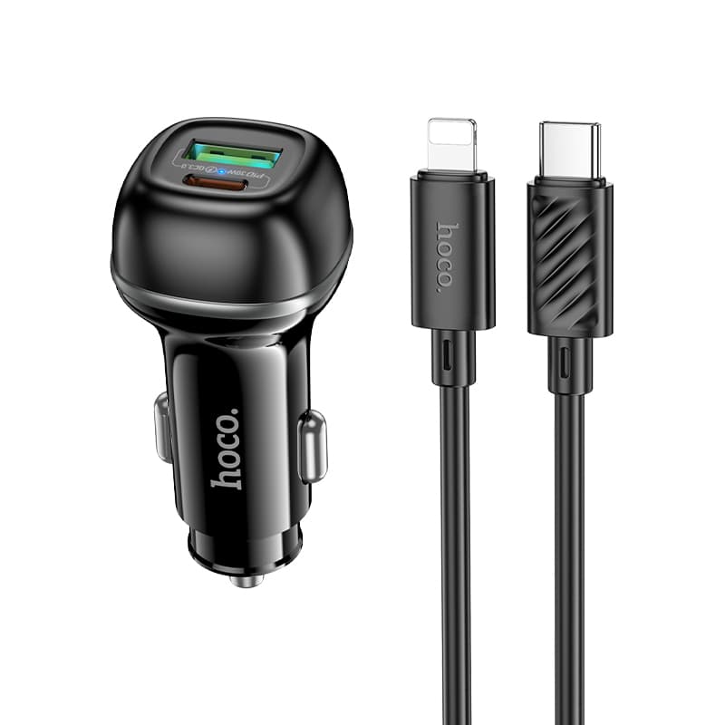Изображение Автомобильное зарядное устройство + кабель Type-C to iphone lightning 8 pin HOCO Z58A 48W PD 30W+QC3.0 3A 1м черный фото Автомобильное зарядное устройство + кабель Type-C to iphone lightning 8 pin HOCO Z58A 48W PD 30W+QC3.0 3A 1м черный