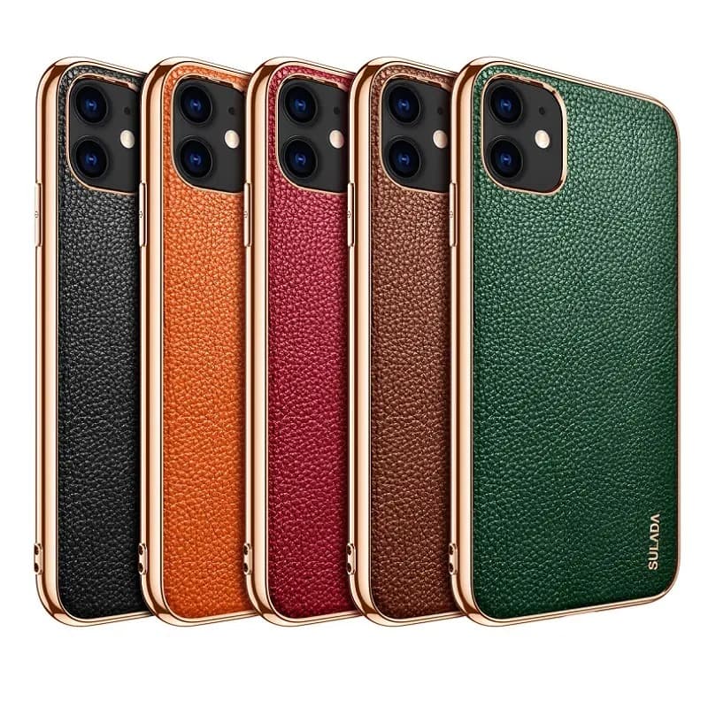 фото Чехол накладка для iphone 14 Pro Max (6.7) SULADA Luxury силикон+пластик под кожу красная золотой бампер
