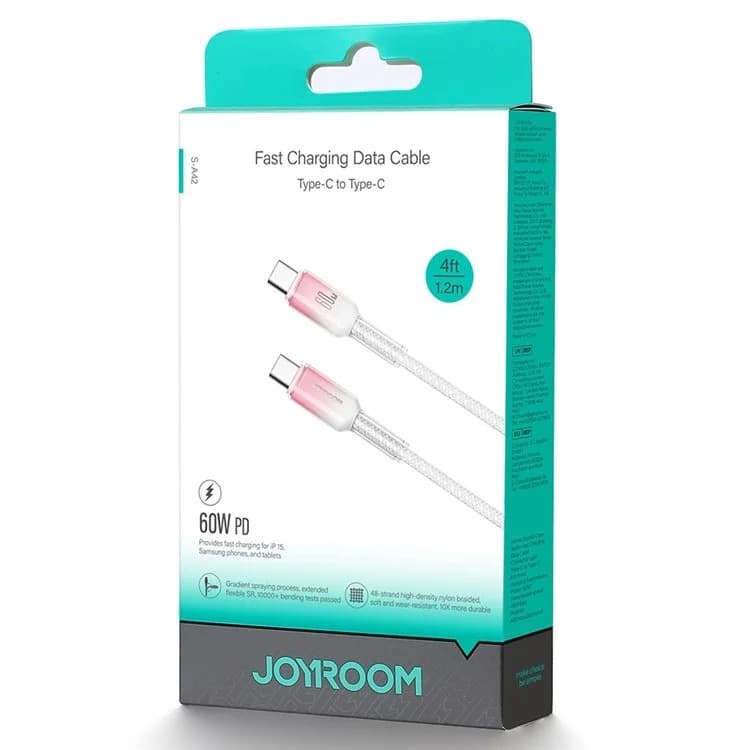 Кабель для зарядки Type-C USB Joyroom S-A42 1.2м 3A в оплетке градиент бело-розовый Кабель для зарядки Type-C USB Joyroom S-A42 1.2м 3A в оплетке градиент бело-розовый