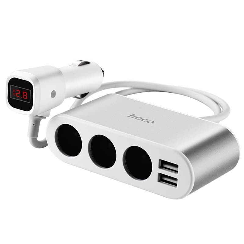 Изображение Разветвитель HOCO Z13 LCD 3 прикуривателя + 2USB 2,1A серебро сайта akstel.ru фото Разветвитель HOCO Z13 LCD 3 прикуривателя + 2USB 2,1A серебро