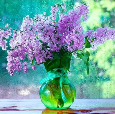 Набор для творчества алмазная мозаика Свежая сирень 20х20 полное заполнение 24 цвета подрамник деревянный Рыжий кот