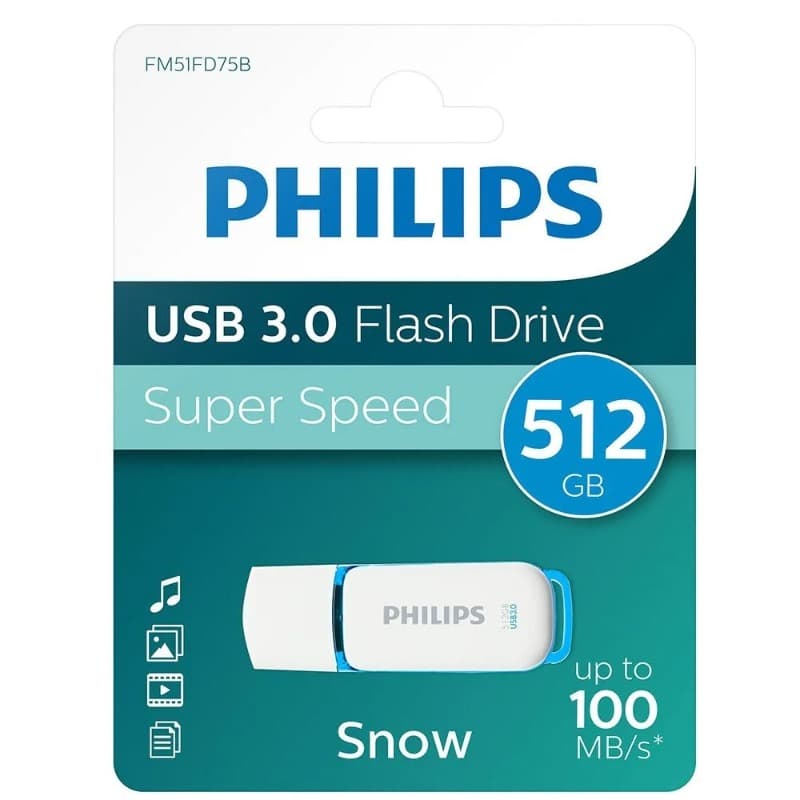 Изображение Флеш-накопитель Philips SNOW USB 3.0 пластик белый синяя вставка 512Gb