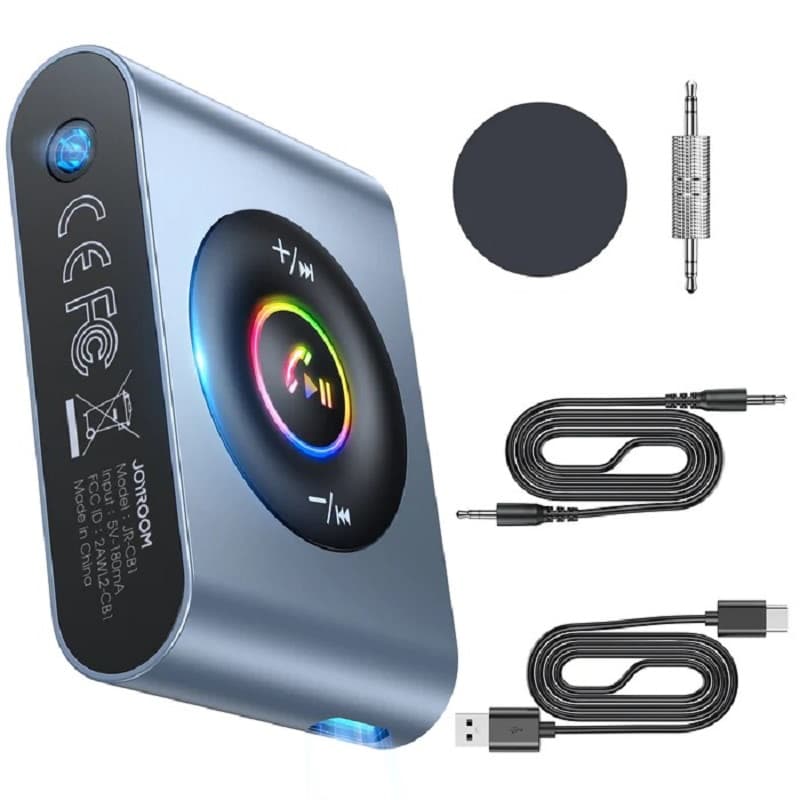 фото Блютуз aux FM трансмиттер bluetooth адаптер ресивер Joyroom JR-CB1/JR-CB2 Pro темно-серый