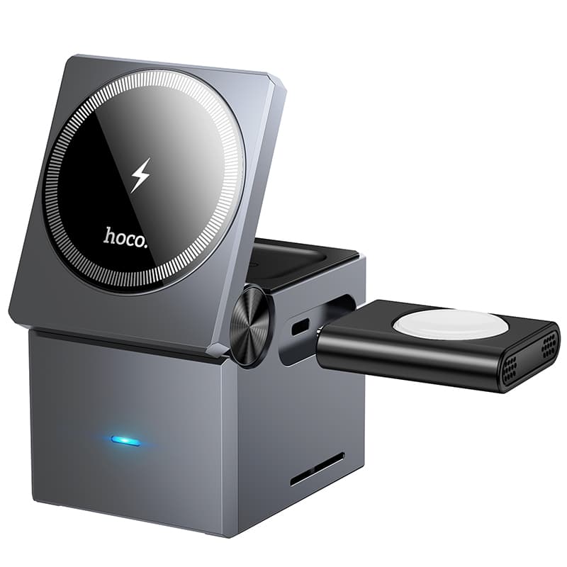 фото Беспроводное зарядное устройство 3 в 1 HOCO CQ8 Magnetic 15W магнитное складное металл серый