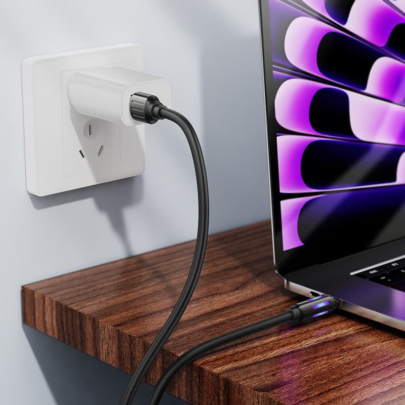 Кабель для зарядки Type-C USB HOCO U136 5A 1.2m RGB подсветка прочный силиконовый белый Кабель для зарядки Type-C USB HOCO U136 5A 1.2m RGB подсветка прочный силиконовый белый