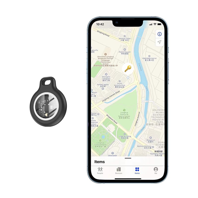 фото Беспроводная метка GPS трекер маячок AirTag Hoco E91 Tiger для iphone белый с черным чехлом