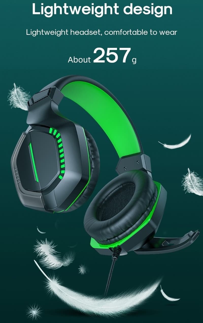 Изображение Наушники проводные накладные игровые Joyroom JR-HG1 Gaming черные с зеленым фото Наушники проводные накладные игровые Joyroom JR-HG1 Gaming черные с зеленым
