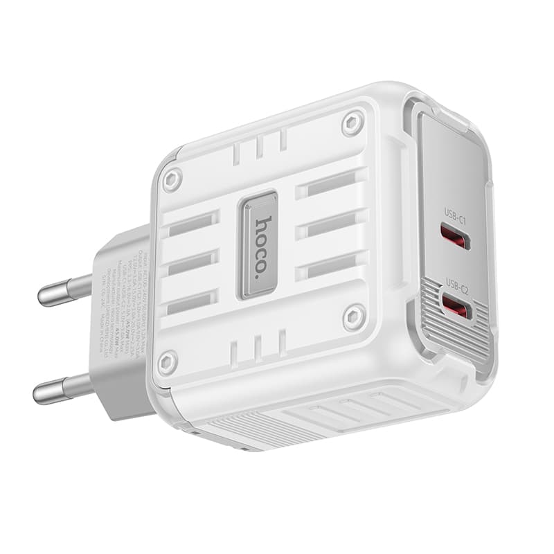 фото Сетевое зарядное устройство Адаптер Блок питания HOCO C137A Rock 2PD 45W QC3.0 / 2 Type-C USB-C 3A белое