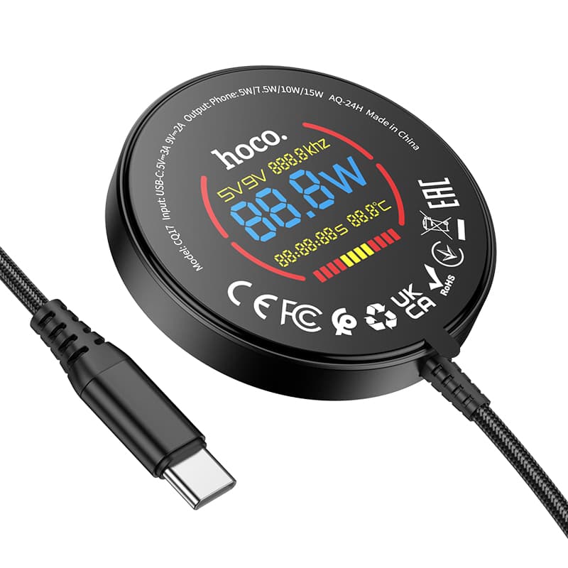 фото Беспроводное зарядное устройство магнитное HOCO CQ17 15W с LED дисплеем USB-C Type-C черное