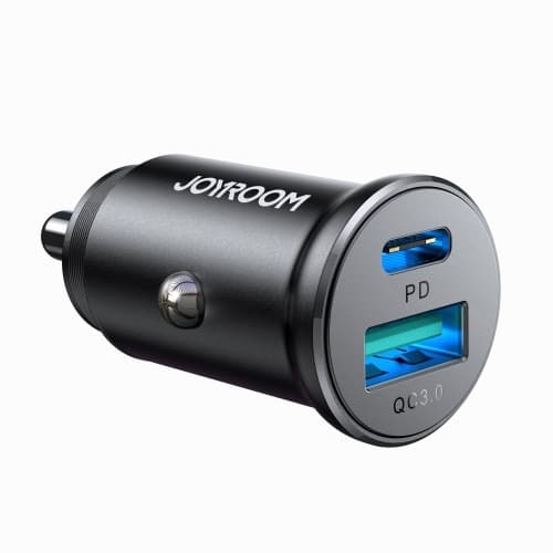 фото Автомобильное зарядное устройство Joyroom JR-CCN05 Mini Metal PD 30W+QC3.0 / Type-C USB-C+USB черное