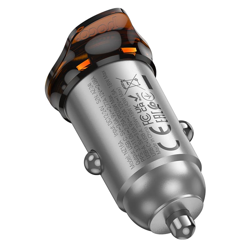 фото Автомобильное зарядное устройство HOCO NZ16A 43W PD 25W+QC3.0 / Type-C USB-C+USB серый металл