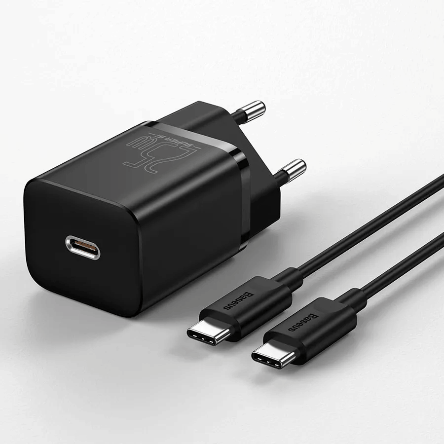 фото Сетевое зарядное устройство + кабель Type-C to Type-C Baseus USB-C 25W черный TZCCSUP-L01