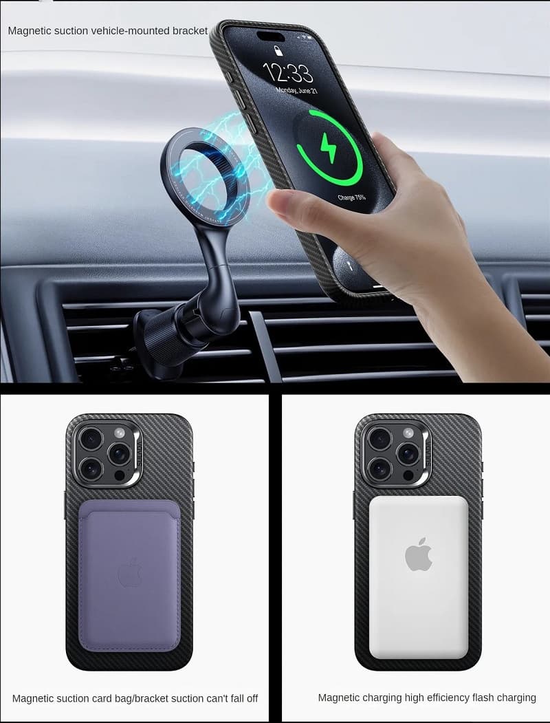 Изображение Чехол накладка для iphone 16 Pro (6.3) SULADA Gentleman карбон пластик черный с магнитом для magsafe фото Чехол накладка для iphone 16 Pro (6.3) SULADA Gentleman карбон пластик черный с магнитом для magsafe