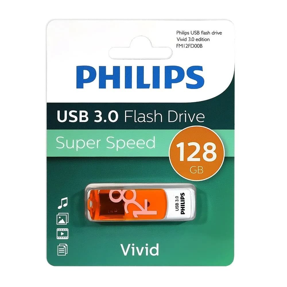 Изображение Флеш-накопитель Philips VIVID USB 3.0 пластик белый оранжевый 128Gb