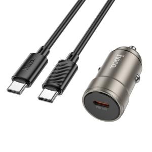 Автомобильное зарядное устройство + кабель Type-C to Type-C HOCO Z57 PD 30W 3A 1м серый металл