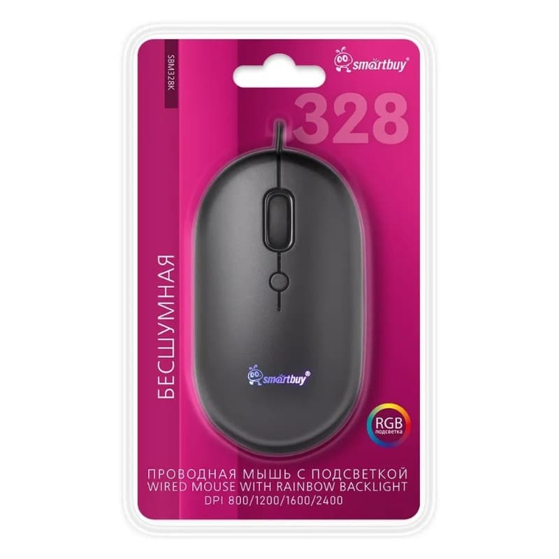 Мышь проводная Smartbuy 328 бесшумная с подсветкой черная (SBM-328-K)
