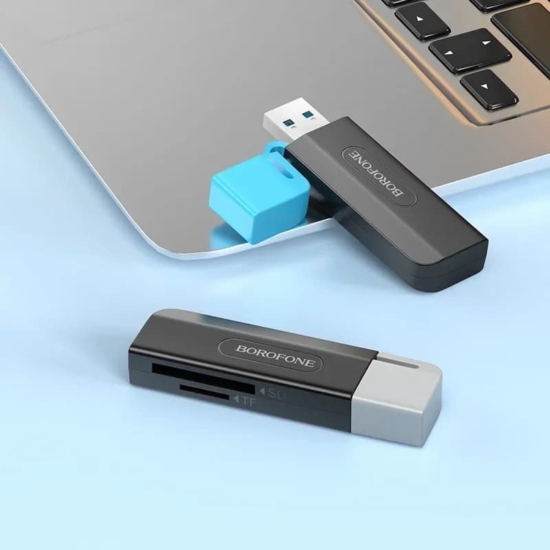 Картридер Borofone DH9 2 в 1 USB 2.0/Type-C USB на SD+TF2.0 черный с серым колпачком