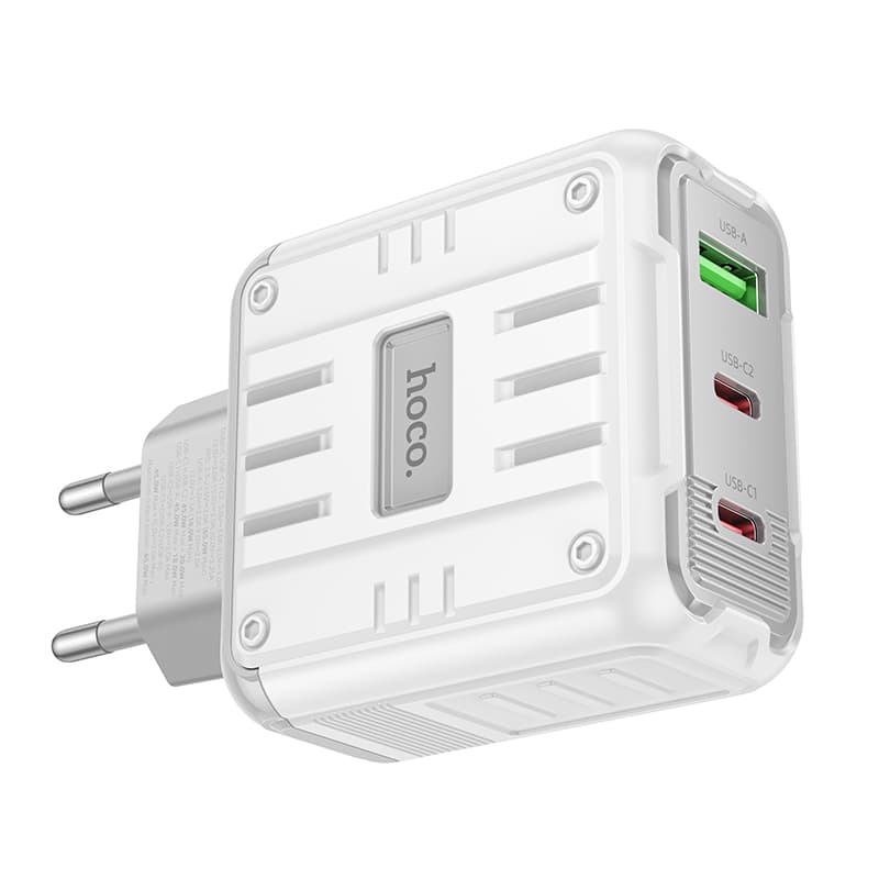 фото Сетевое зарядное устройство Адаптер Блок питания HOCO C139A Rock 2PD 65W+QC3.0 18W / 2 Type-C USB-C+USB 3A белое