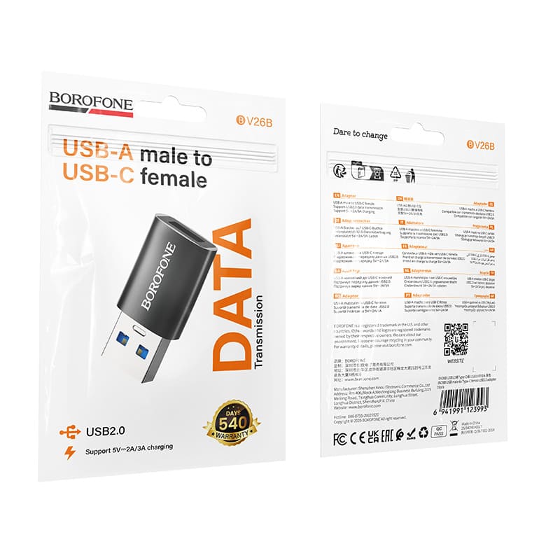 Адаптер переходник OTG с USB 3.0 (M) на Type-C USB (F) Borofone BV26B черный