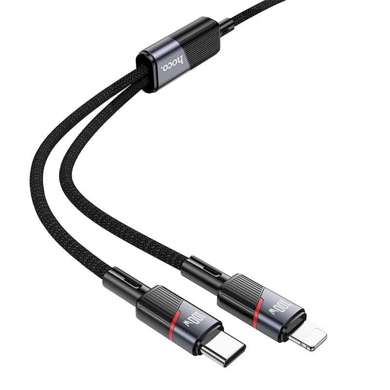 Кабель для зарядки 2 в 1 Type-C to Type-C 100W / Type-C to Lightning PD 27W HOCO U139 1.2м черный Кабель для зарядки 2 в 1 Type-C to Type-C 100W / Type-C to Lightning PD 27W HOCO U139 1.2м черный