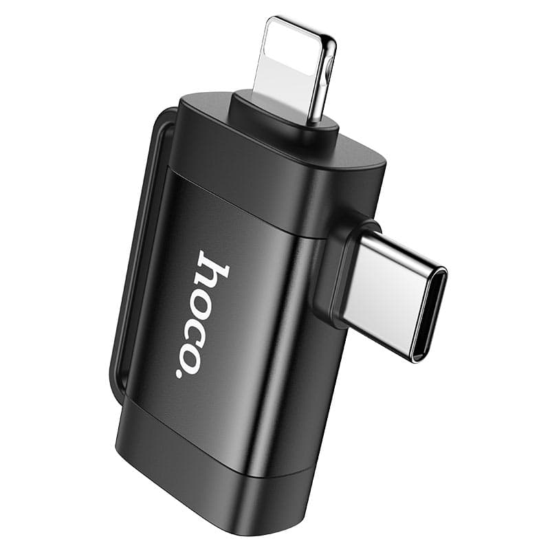Адаптер переходник OTG 2в1 с Lightning (M)/Type-C USB (M) на USB 2.0 (F) Hoco UA31F черный