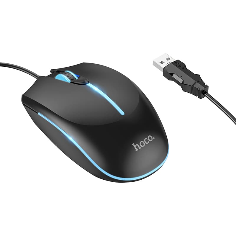 Мышь проводная игровая Hoco GM37 Gaming 1.4м черная с подсветкой