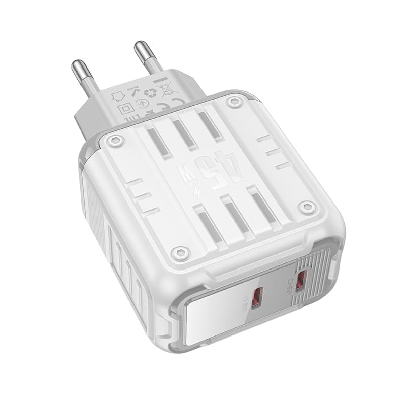 фото Сетевое зарядное устройство Адаптер Блок питания HOCO C137A Rock 2PD 45W QC3.0 / 2 Type-C USB-C 3A белое