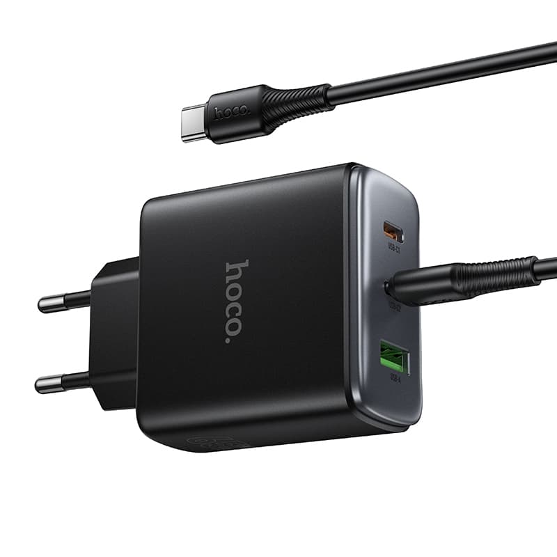 фото Сетевое зарядное устройство + кабель Type-C to Type-C HOCO C160A 2PD 65W+QC3.0 черный
