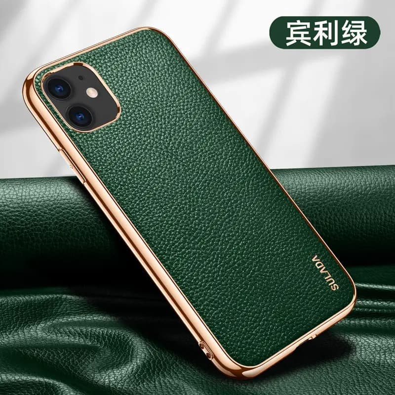 фото Чехол накладка для iphone 14 Pro Max (6.7) SULADA Luxury силикон+пластик под кожу красная золотой бампер