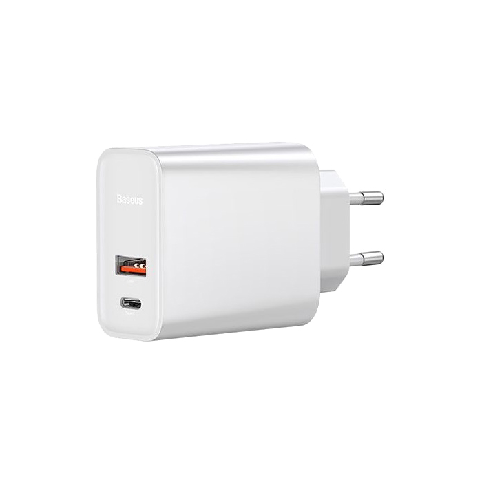 фото Сетевое зарядное устройство Адаптер Блок питания Baseus Speed PD 30W+QC3.0 Type-C USB-C+USB белое CCFS-C02