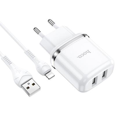 Сетевое зарядное устройство + кабель для iphone Lightning HOCO N4 2USB 2.4A 1м белый