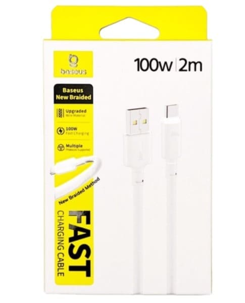 Кабель для зарядки Type-C USB Baseus E0426W04 100W/7.5W 2м в оплетке белый