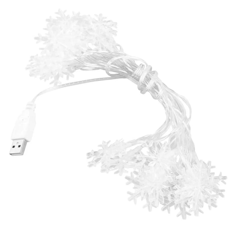 Гирлянда USB снежинка 3 м 20 ламп теплый свет