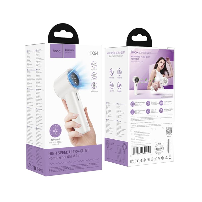 Мини вентилятор ручной настольный Hoco HX64 LED 3600mAh белый