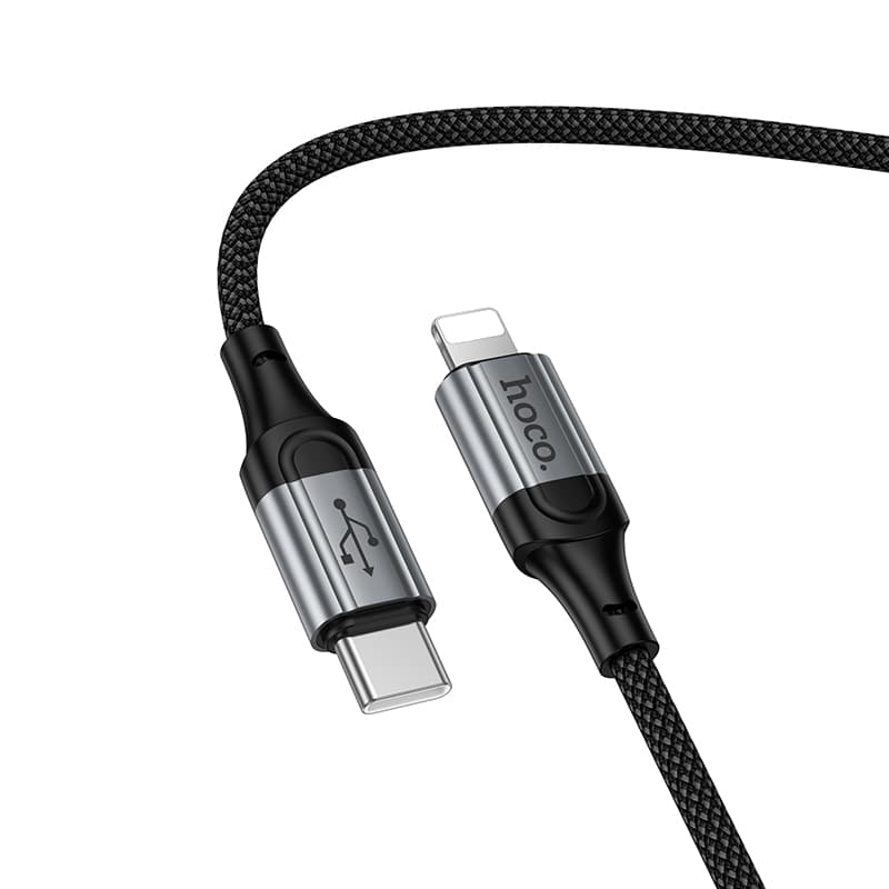 Кабель для зарядки iP Lightning to Type-C HOCO X121 PD 27W 1.5м пружина в оплетке черный
