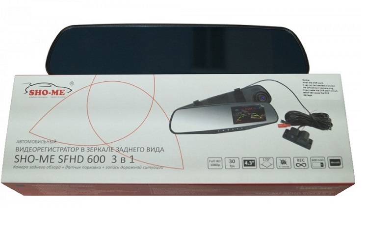 фото Видеорегистратор Sho-Me SFHD-600 3 в 1 зеркало 4,3 дюйма, Full HD, 2 камеры, датчик парковки