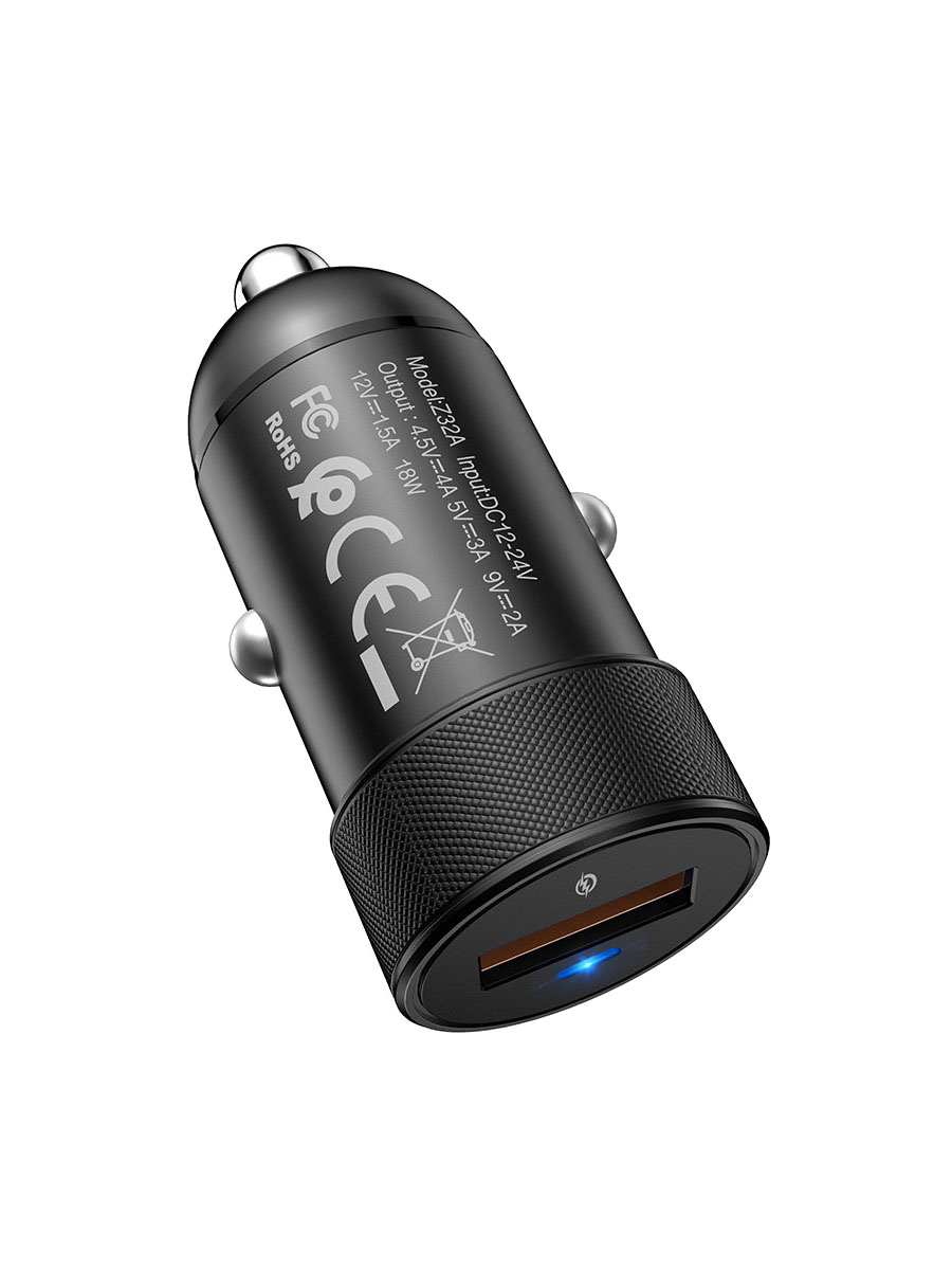 Изображение Автомобильное зарядное устройство HOCO Z32A USB QC3.0 18W 4A черное фото Автомобильное зарядное устройство HOCO Z32A USB QC3.0 18W 4A черное