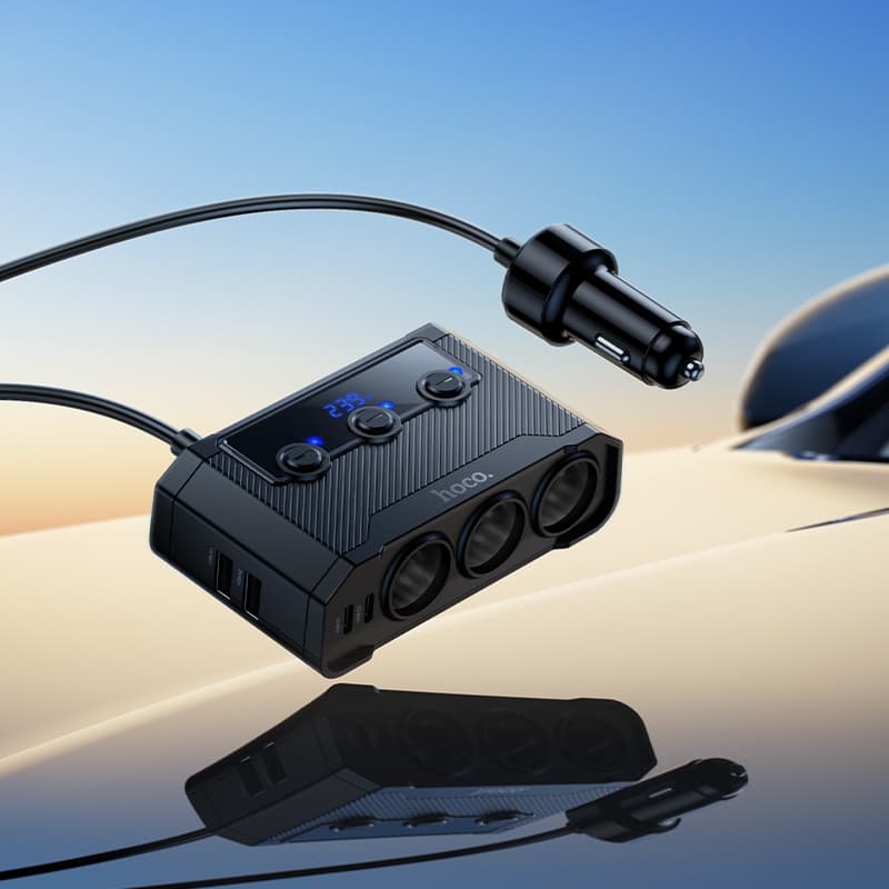 фото Разветвитель HOCO Z64 240W LED 3 прикуривателя + 2 Type-C USB-C + 2 USB 12-24V 3A черный