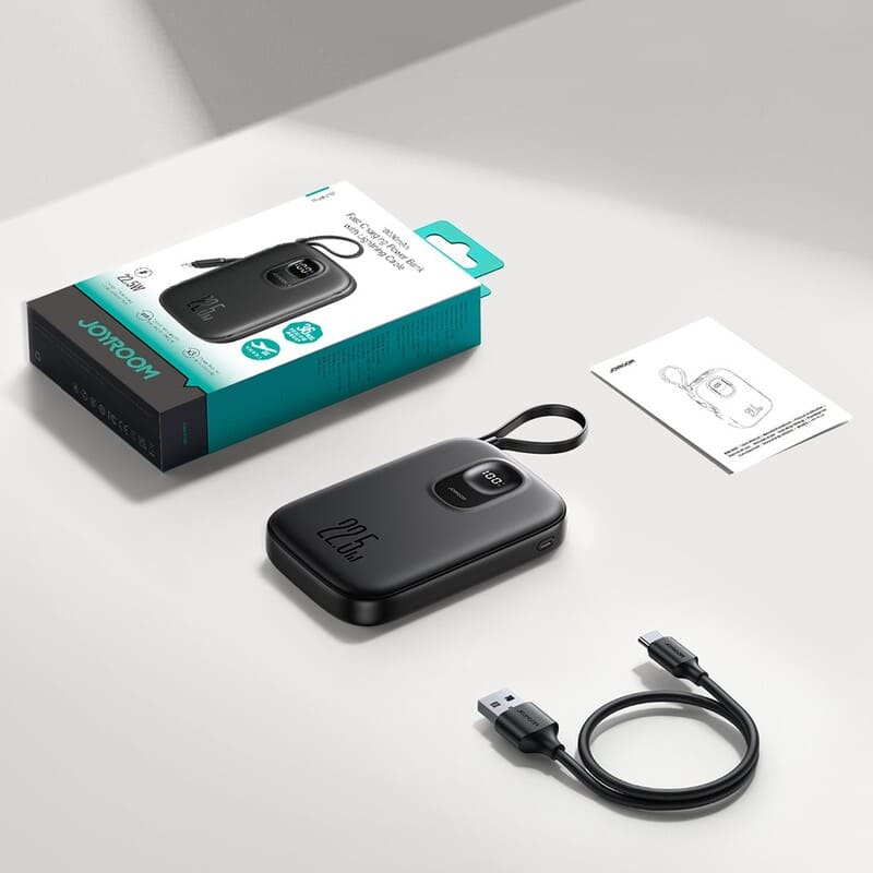 фото Внешний аккумулятор повербанк Power bank Joyroom JR-PBF17 10000mAh 22.5W с дисплеем и встроенным кабелем Type-C черный