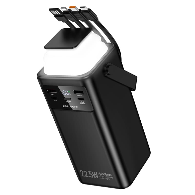 фото Внешний аккумулятор повербанк Power bank Borofone BJ65A 50000mAh 22.5W + PD 20W + QC3.0 с 4 встроенными кабелями дисплеем фонариком черный