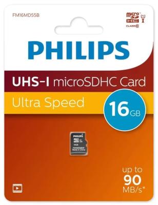 Карта памяти Philips Micro SDHC Class 10 90MB/s UHS-I U1 16Gb без адаптера FM16MD55B