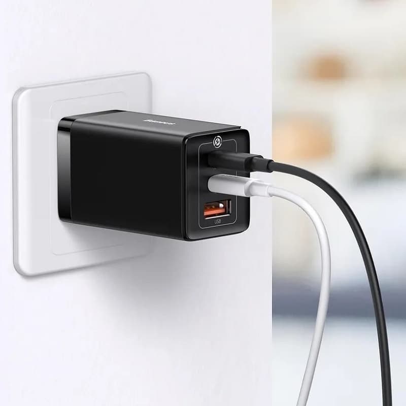 фото Сетевое зарядное устройство + кабель Type-C to Type-C Baseus GaN5 Pro USB+USB-Сx2 65W черное CCGP120201