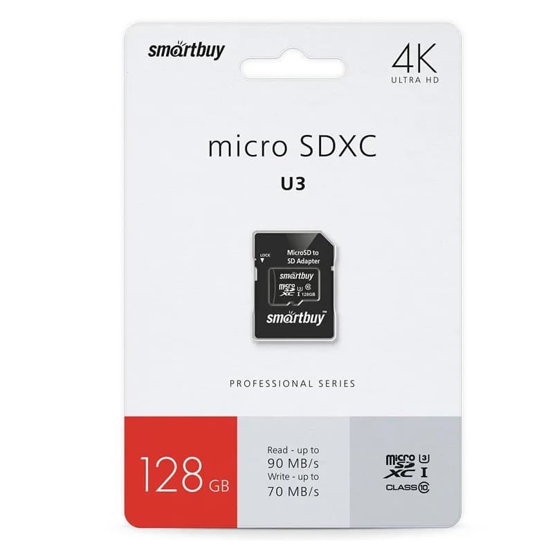 Изображение Карта памяти Smartbuy MicroSDXC Class 10 U3 V30 A1 Advanced R/W 90/55MB/s 128Gb