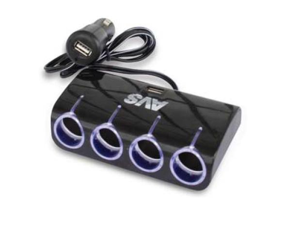 фото Разветвитель прикуривателя 12/24 4 выхода+2 USB 2А+1А с проводом CS410U AVS