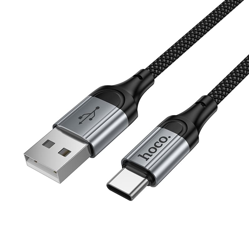 Кабель для зарядки Type-C USB HOCO X121 1.5м 3A пружина в оплетке черный