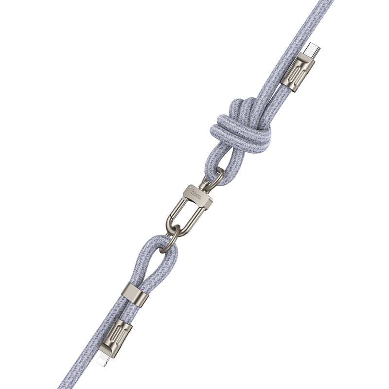 Кабель для зарядки iP Lightning to Type-C HOCO GH7 Elegant PD 20W 1.8м регулируемый шнурок на шею с карабином джинсовый синий